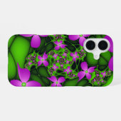 抽象芸術モダンネオンピンク緑フラクタル花 iPhone 16ケース (裏面横)