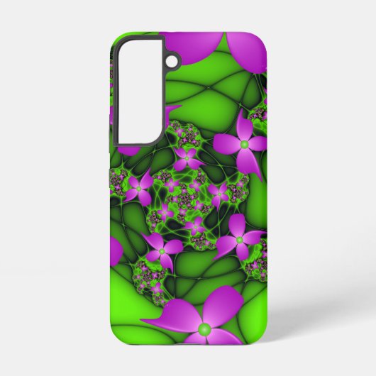 抽象芸術モダンネオンピンク緑フラクタル花 SAMSUNG GALAXYケース (裏面)