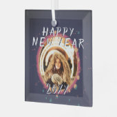 抽象芸術モダンハッピーニューイヤー2023写真 ガラスオーナメント (正面左)