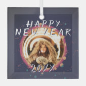 抽象芸術モダンハッピーニューイヤー2023写真 ガラスオーナメント (正面)