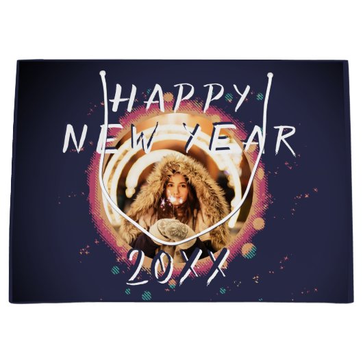 抽象芸術モダンハッピーニューイヤー2023写真 ラージペーパーバッグ (正面)