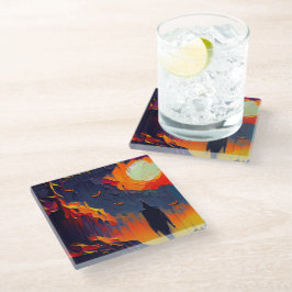 抽象芸術モダンハロウィーンの夜 ガラスコースター