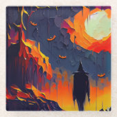 抽象芸術モダンハロウィーンの夜 ガラスコースター (正面)