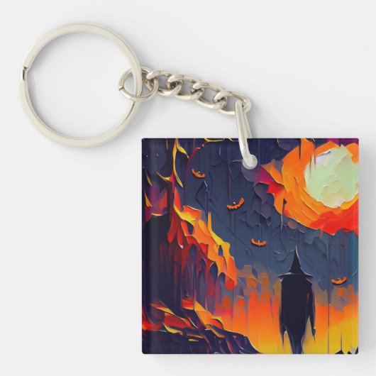 抽象芸術モダンハロウィーンの夜 キーホルダー (正面)