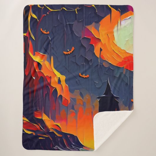 抽象芸術モダンハロウィーンの夜 シェルパブランケット (正面)