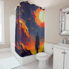抽象芸術モダンハロウィーンの夜 シャワーカーテン
