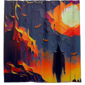 抽象芸術モダンハロウィーンの夜 シャワーカーテン (正面)