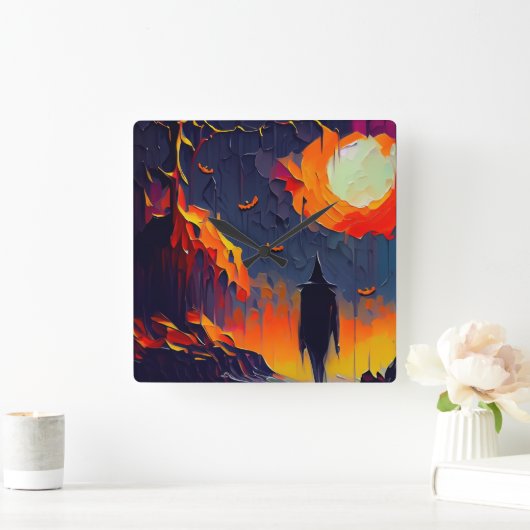 抽象芸術モダンハロウィーンの夜 スクエア壁時計 (ホーム)
