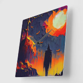 抽象芸術モダンハロウィーンの夜 スクエア壁時計 (傾斜)