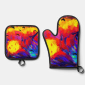 抽象芸術モダンハロウィーンの夜 鍋つかみ&鍋敷きセット (正面)