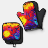 抽象芸術モダンハロウィーンの夜 鍋つかみ&鍋敷きセット (正面/裏面)