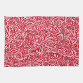 抽象芸術モダンバラパターン、バラレッド、ピンク キッチンタオル (横)