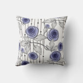 抽象芸術モダンバラ花バイオレット灰色ホワイトbe クッション (裏面)