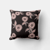 抽象芸術モダンバラ花ピンク赤面黒flo クッション (裏面)