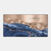 抽象芸術モダンバラ金ゴールドインディゴブルーアガテマーブル デスクマット (正面)