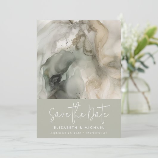 抽象芸術モダンパインターリーセージ結婚グリーン セーブザデート (スタンド正面)