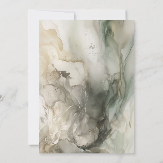 抽象芸術モダンパインターリーセージ結婚グリーン セーブザデート (裏面)