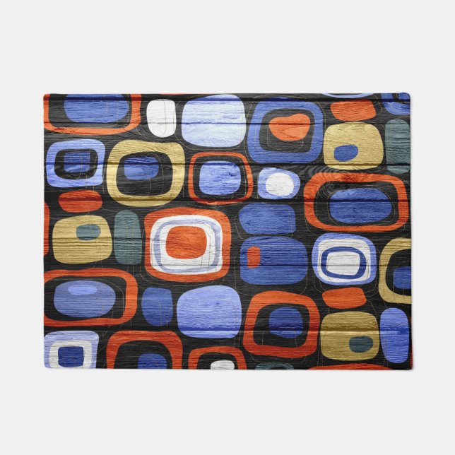 抽象芸術モダンパステルウッドルック ドアマット (正面)