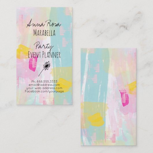 *~*抽象芸術モダンパステルターコイズピンクイエロー 名刺 (正面/裏面)
