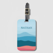 抽象芸術モダンパステルブルーピンクマウンテンズ ラゲッジタグ (正面縦)