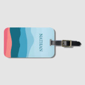 抽象芸術モダンパステルブルーピンクマウンテンズ ラゲッジタグ (正面横)