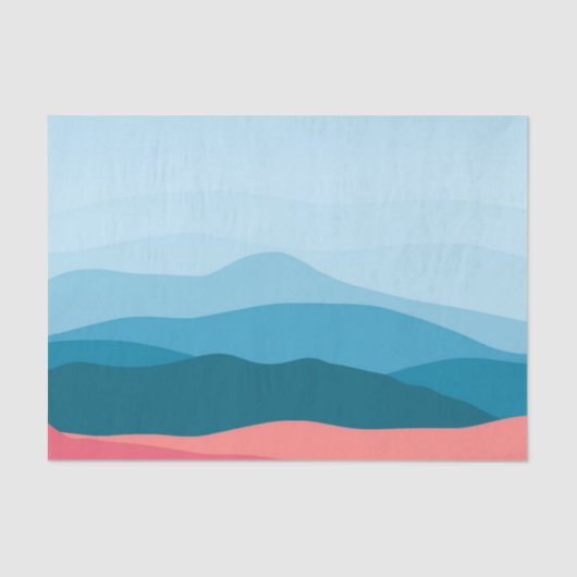 抽象芸術モダンパステルブルーピンクマウンテンズ 薄葉紙 (正面)