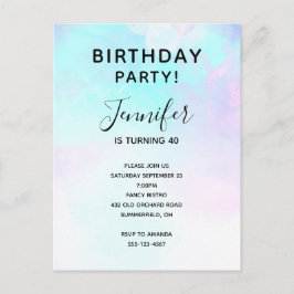 抽象芸術モダンパステルブルー&パープルウォーターカラー インビテーションポストカード