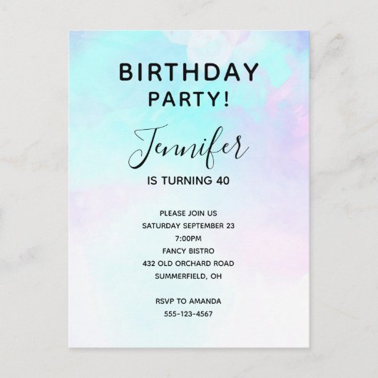 抽象芸術モダンパステルブルー&パープルウォーターカラー インビテーションポストカード (正面)