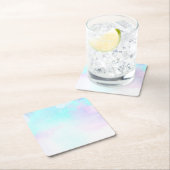 抽象芸術モダンパステルブルー&パープルウォーターカラー スクエアペーパーコースター (インサイチュ)