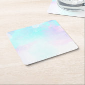 抽象芸術モダンパステルブルー&パープルウォーターカラー スクエアペーパーコースター (アングル)