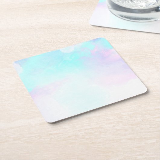 抽象芸術モダンパステルブルー&パープルウォーターカラー スクエアペーパーコースター (アングル)