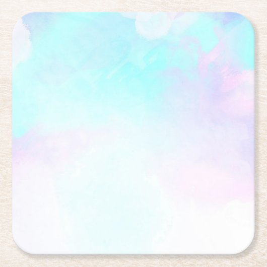 抽象芸術モダンパステルブルー&パープルウォーターカラー スクエアペーパーコースター (正面)