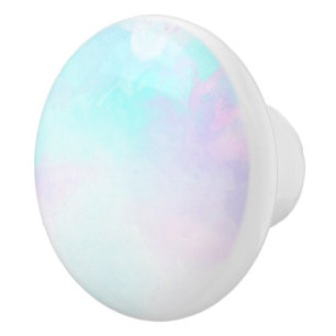 抽象芸術モダンパステルブルー&パープルウォーターカラー セラミックノブ