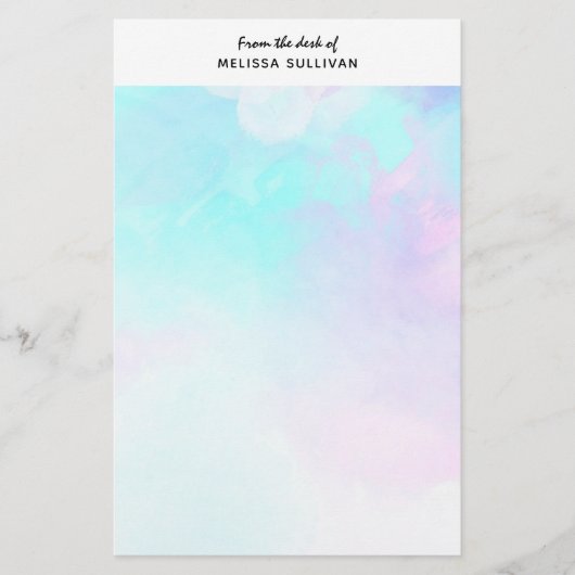 抽象芸術モダンパステルブルー&パープルウォーターカラー 便箋 (正面)