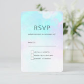 抽象芸術モダンパステルブルー&パープルウォーターカラー 出欠カード (スタンド正面)