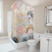 抽象芸術モダンパステルライトピンクとベージュ シャワーカーテン (インサイチュ)