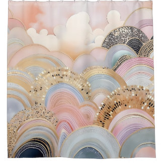 抽象芸術モダンパステルライトピンクとベージュ シャワーカーテン
