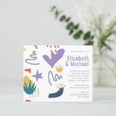 抽象芸術モダンパープルグリーンオレンジの結婚式の招待 (スタンド正面)