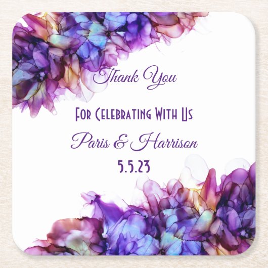 抽象芸術モダンパープルヘイズアルコールイ結婚ンク スクエアペーパーコースター (正面)