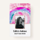 抽象芸術モダンピガーリーックホワイト絞り染め絵を描 バッジ (正面)