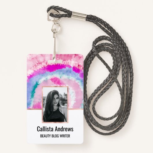 抽象芸術モダンピガーリーックホワイト絞り染め絵を描 バッジ (正面ランヤード)