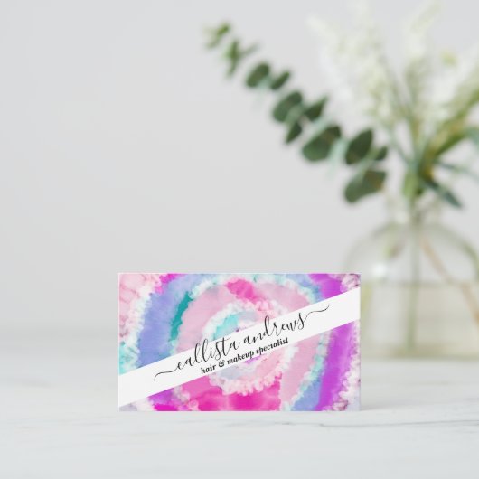 抽象芸術モダンピガーリーックホワイト絞り染め絵を描 名刺 (スタンド正面)