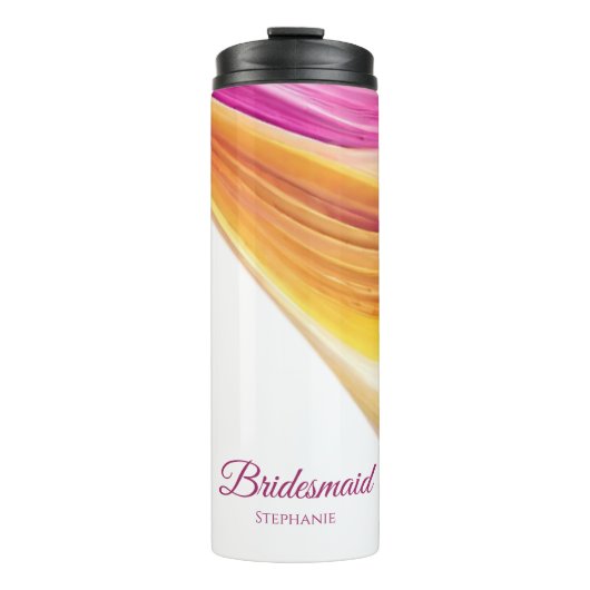 抽象芸術モダンピンクのオレンジ色の黄色い花嫁のメイド –  タンブラー (正面)