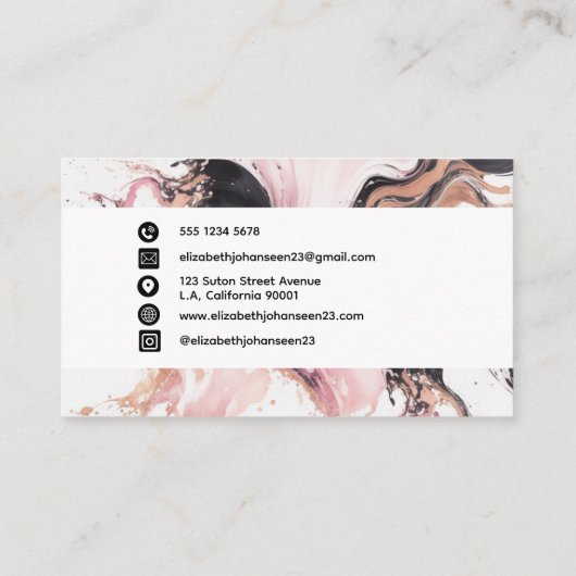 抽象芸術モダンピンクブラックベージュウォーターユニークカラー 名刺 (裏面)