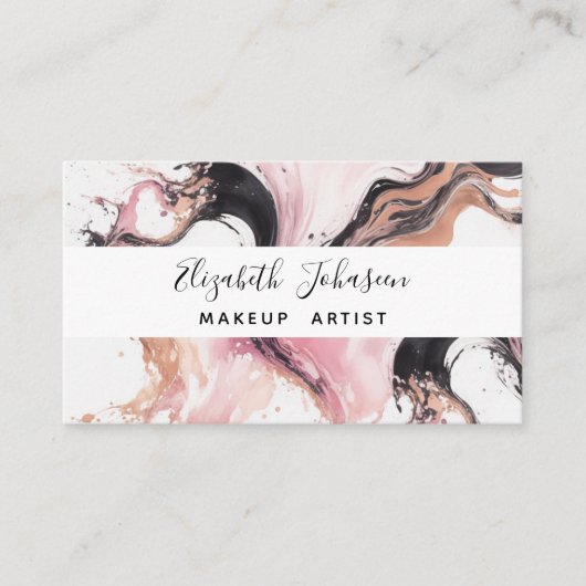 抽象芸術モダンピンクブラックベージュウォーターユニークカラー 名刺 (正面)