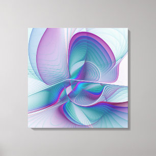 抽象芸術モダンピンクブルーターコイズフラクタルアート キャンバスプリント