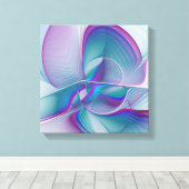 抽象芸術モダンピンクブルーターコイズフラクタルアート キャンバスプリント (インサイチュ (ウッドフロア))