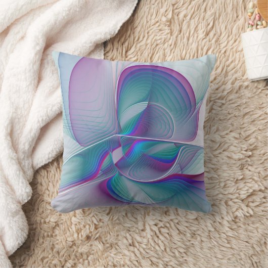 抽象芸術モダンピンクブルーターコイズフラクタルアート クッション (ブランケット)