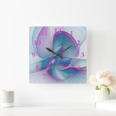 抽象芸術モダンピンクブルーターコイズフラクタルアート スクエア壁時計 (ホーム)
