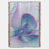 抽象芸術モダンピンクブルーターコイズフラクタルアート スローブランケット (正面縦)